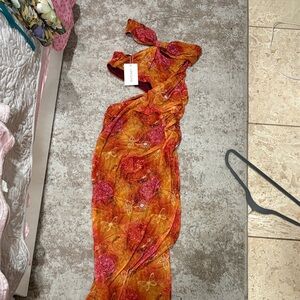 Tie-Front Floral Maxi Dress in Orange and Pink